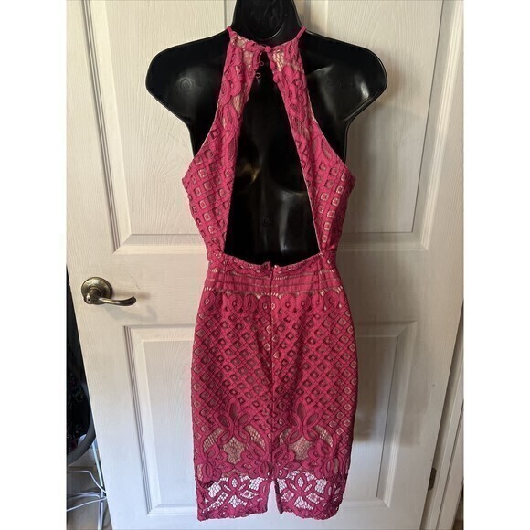 Lulus Pretty In Pink Sleeveless Lace Skater Dress Women's Size Medium - Picture 2 of 9